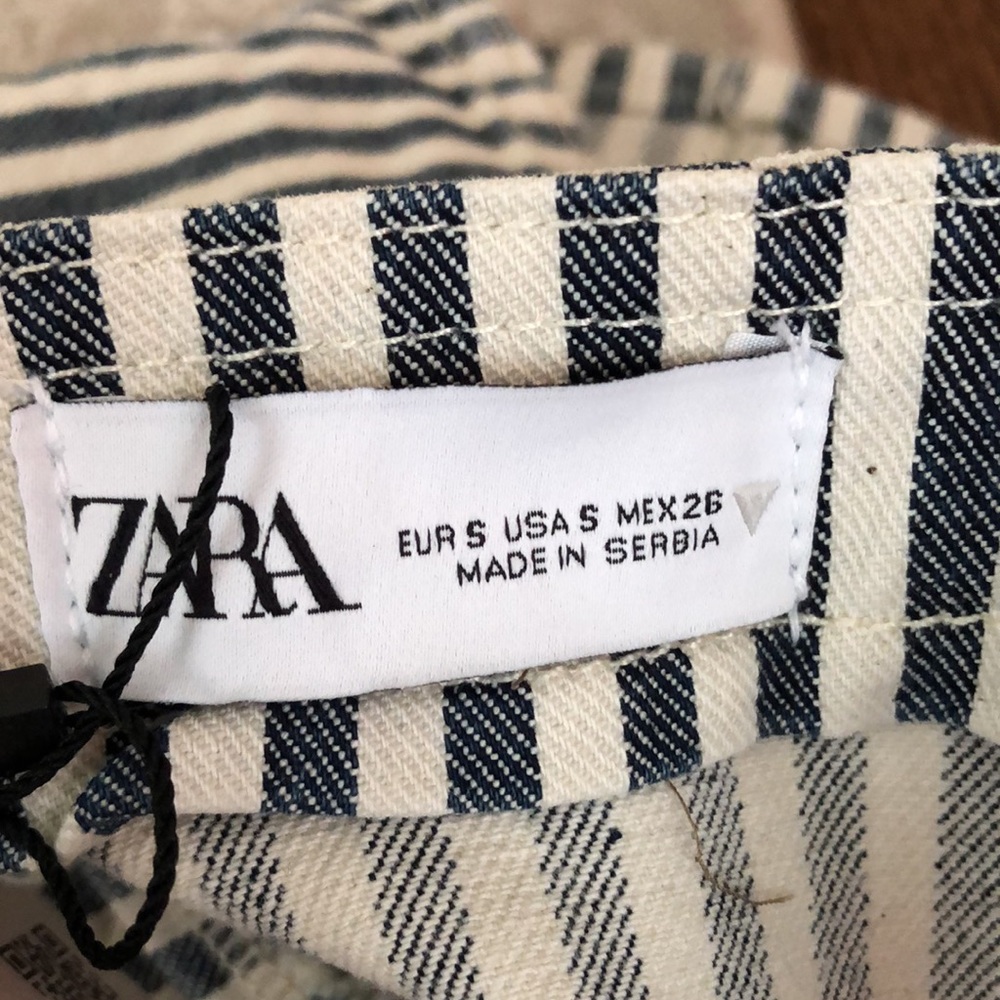 Zara Striped Denim Crop Top In Blue / White - Picture 6 of 7